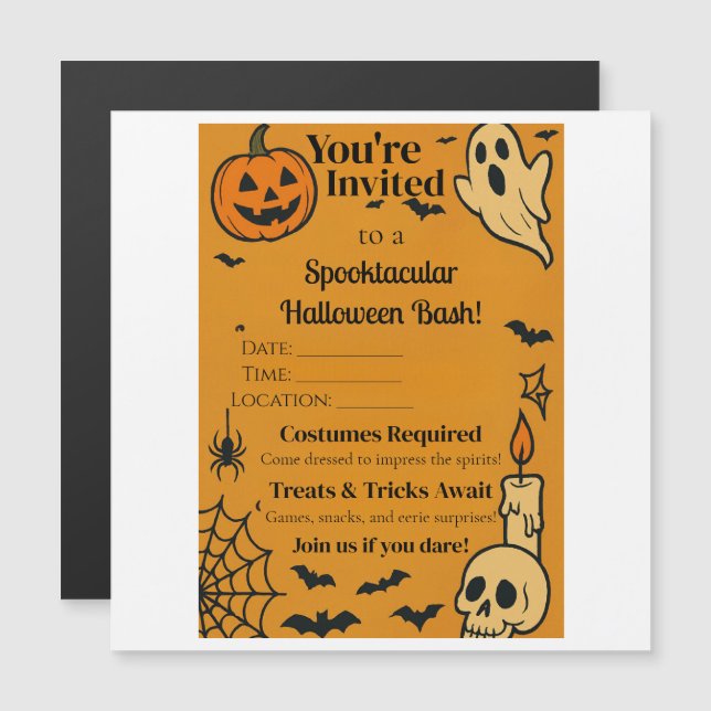Skrämmande Halloweenfest Inbjudan | Spöken & Spel (Fram/baksida)