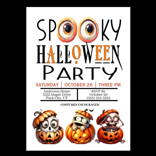 Skrämmande Halloweenfest Inbjudningar (Spooky Halloween Party Invitation For Children.)