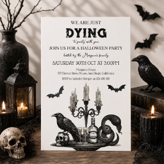 Skrämmande Halloweenfest - Korp, Dödskalle & Fladd Inbjudningar