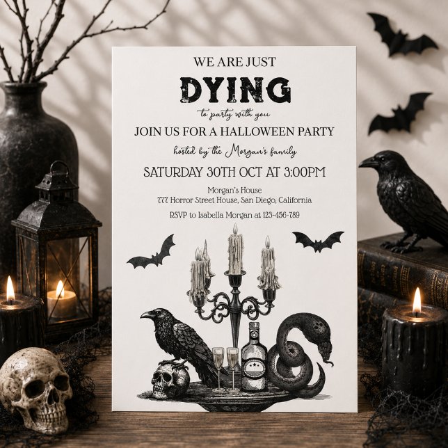 Skrämmande Halloweenfest - Korp, Dödskalle & Fladd Inbjudningar (Skapare uppladdad)