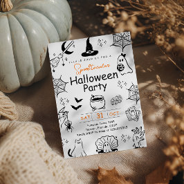 Skrämmande Halloweenfest med häxteckningar Inbjudningar