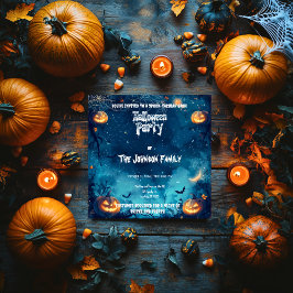 Skrämmande Halloweenfest med lysande pumpor & måne Inbjudningar