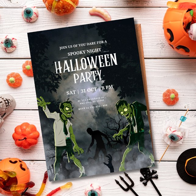 Skrämmande Halloweenfest Rädslans natt Zombie tema Inbjudningar (Skapare uppladdad)