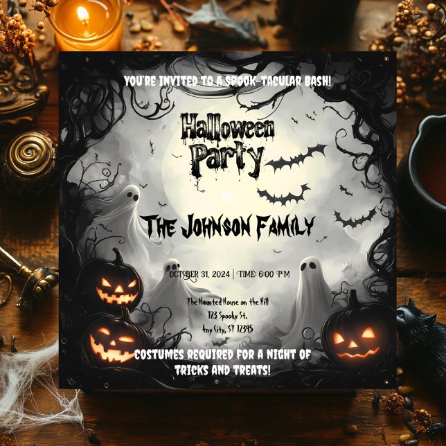 Skrämmande Halloweenfest - Spöken och pumpor Inbjudningar (Skapare uppladdad)