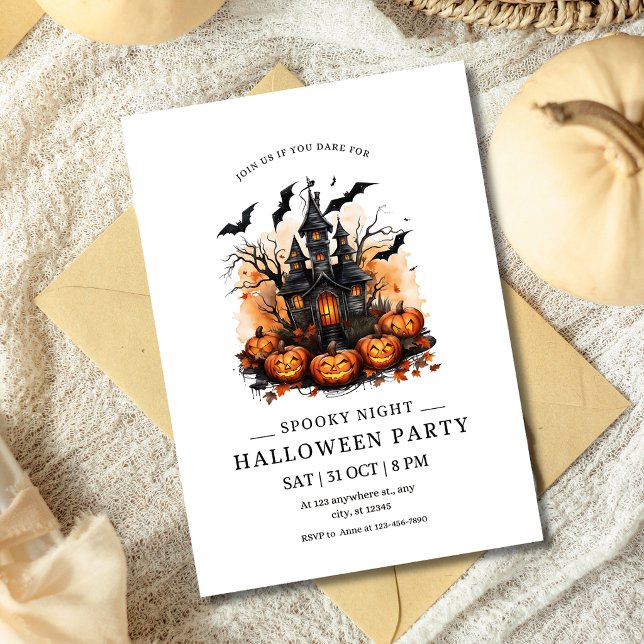 Skrämmande Halloweenfest Spökhus Pumpa Inbjudningar (Skapare uppladdad)