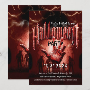 Skrämmande Halloweenfest Zombie Röd Skräcknatt Inbjudningar