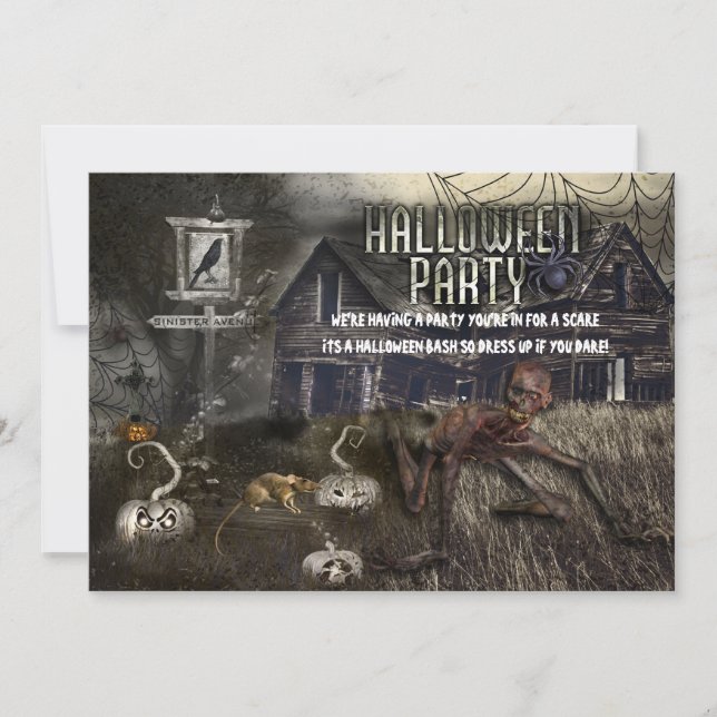Skrämmande Halloweenfestinbjudan från Sinister Ave Inbjudningar (Framsida)