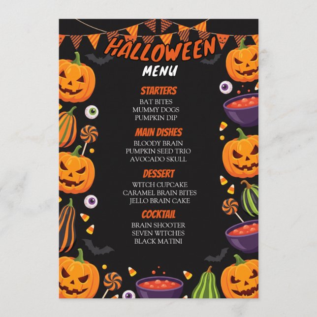Skrämmande Halloweenfestmeny Kortmall Meny (Framsida)