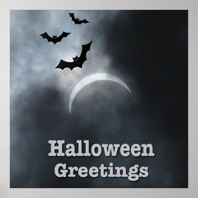 Skrämmande Halloweenfladdermöss i förmörkelse Poster (Framsidan)