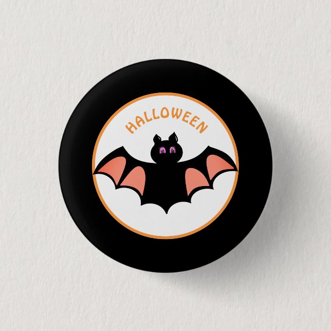 Skrämmande Halloweenfladdermöss i svart och vitt Knapp (Framsida)