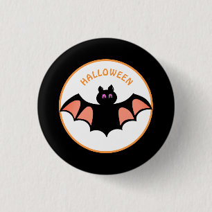 Skrämmande Halloweenfladdermöss i svart och vitt Knapp