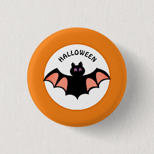 Skrämmande Halloweenfladdermöss på orange och vit Knapp