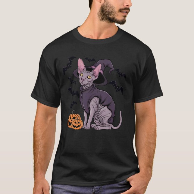 Skrämmande Halloweenfladdermuspumpa häxa katt Hall T Shirt (Framsida)