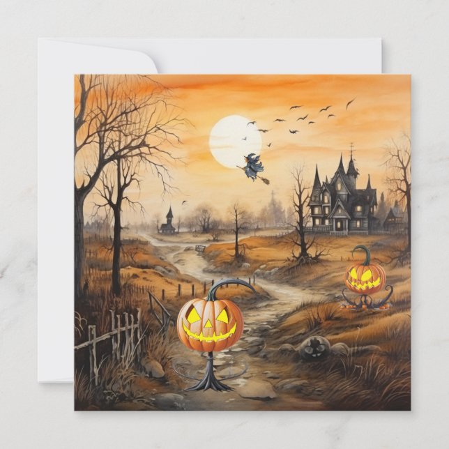 Skrämmande halloweenpumpor julkort (Framsida)