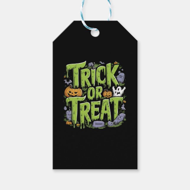 Skrämmande Halloweenslime för bus eller godis  Presentetikett (Framsidan)