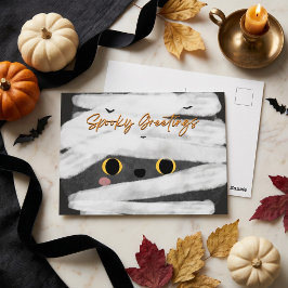 Skrämmande hälsningar Söt Mummi Katt Halloween Vykort