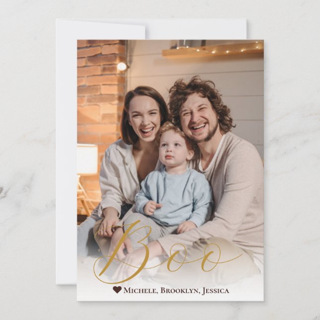 Skrämmande Handritad Boo Glad Halloween Foto Julkort (Framsida)