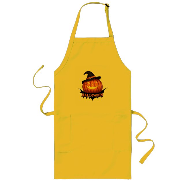 Skrämmande Häx Pumpa Halloween Natt Design 🕷️ Långt Förkläde (Framsidan)