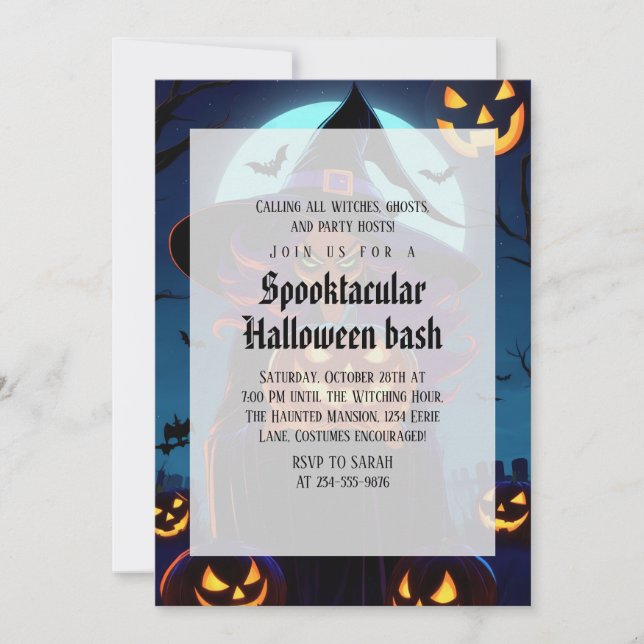 Skrämmande häxa Gotisk Halloweenfest Inbjudningar (Framsida)