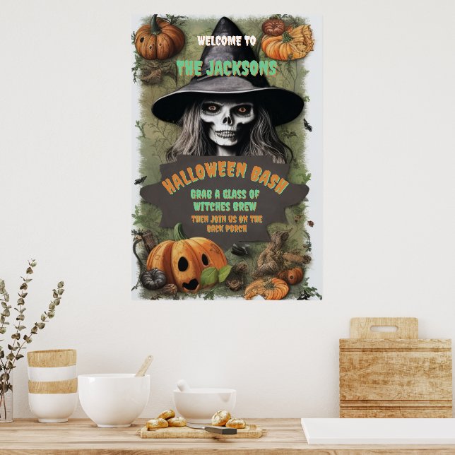 Skrämmande häxa Halloween-fest Poster (Kök)