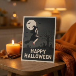 Skrämmande Häxa Halloween Hälsningskort Helg Vykort
