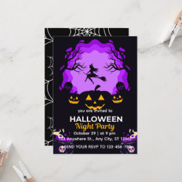 Skrämmande häxa Halloween nattfest inbjudan