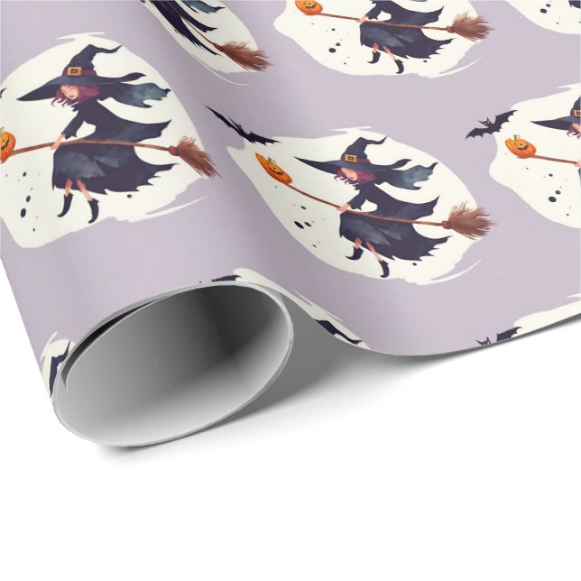 Skrämmande häxa lila halloween presentpapper (Rullad Hörn)