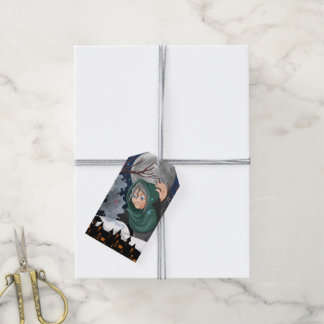 Skrämmande häxa & spökhus Halloween🌙 Presentetikett