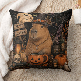 Skrämmande häxcapybara Halloween Kudde