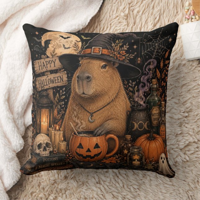 Skrämmande häxcapybara Halloween Kudde (Filt)