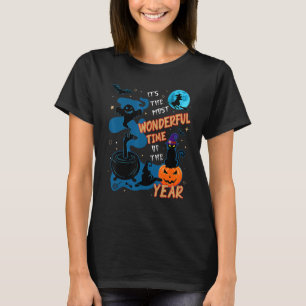 Skrämmande häxhatt svart katt och pumpa Halloween T Shirt