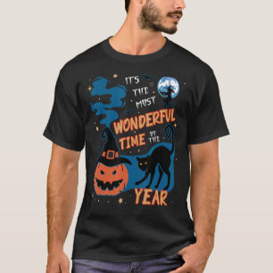 Skrämmande häxhattspumpa och svart katt Halloween T Shirt