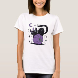Skrämmande häxkat med lila pumpa t shirt