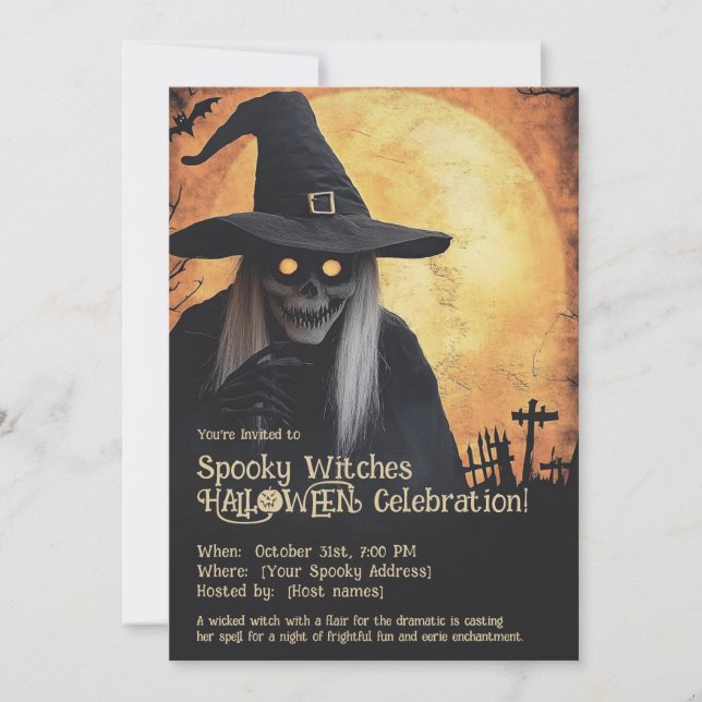 Skrämmande Häxor Halloweenfirande Inbjudningar (Framsida)