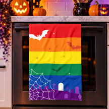 Skrämmande HBTQ-regnbågsflagga Halloween-kyrkogård