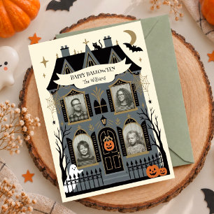 Skrämmande herrgård Halloween flerfotonkort Julkort