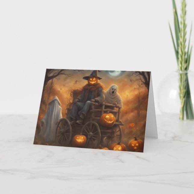 Skrämmande höstdagsutflykt Halloween kul Kort (Framsida)