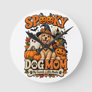 Skrämmande hundmamma Halloween Söt skelett hundäls Rund Klocka