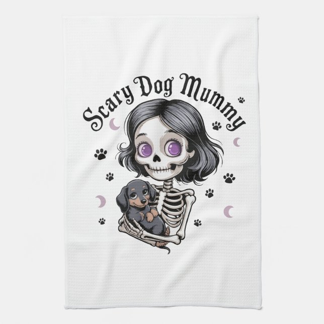 Skrämmande hundmummy skelett dachshund kökshandduk (Vertikal)