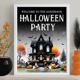 Skrämmande hus Halloween-fest skylt