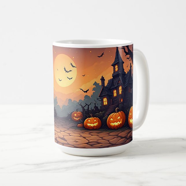 Skrämmande hus under en Halloween-måne 🎃 Kaffemugg (Framsida höger)