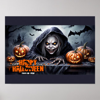 Skrämmande Huva Ghoule Halloween Scen Poster