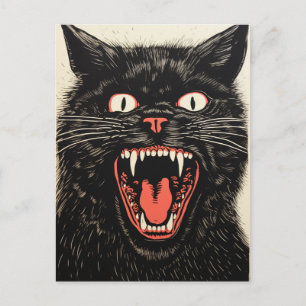 Skrämmande Ilsken Svart Katt Retro Vykort