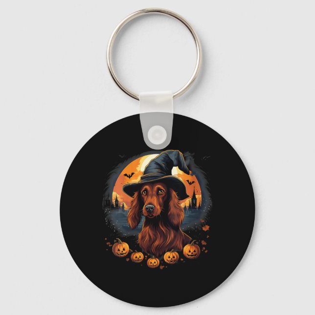 Skrämmande irländsk setter hund häxa Halloween V-r Nyckelring (Framsida)
