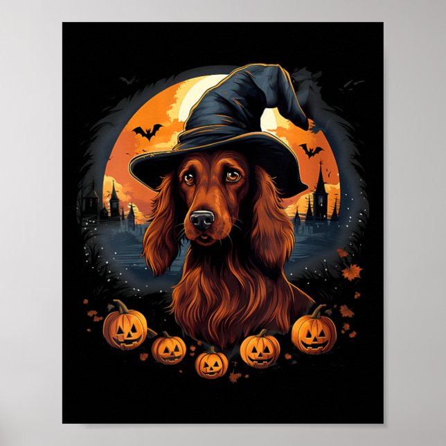 Skrämmande irländsk setter-hund häxa Halloween V-r Poster (Framsidan)