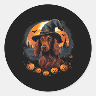 Skrämmande irländsk Setter Hund Häxa Halloween V-r Runt Klistermärke