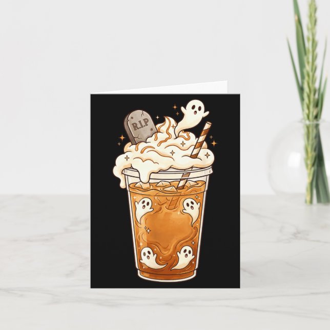 Skrämmande iskaffe halloween spöken latte höst kort (Framsida)