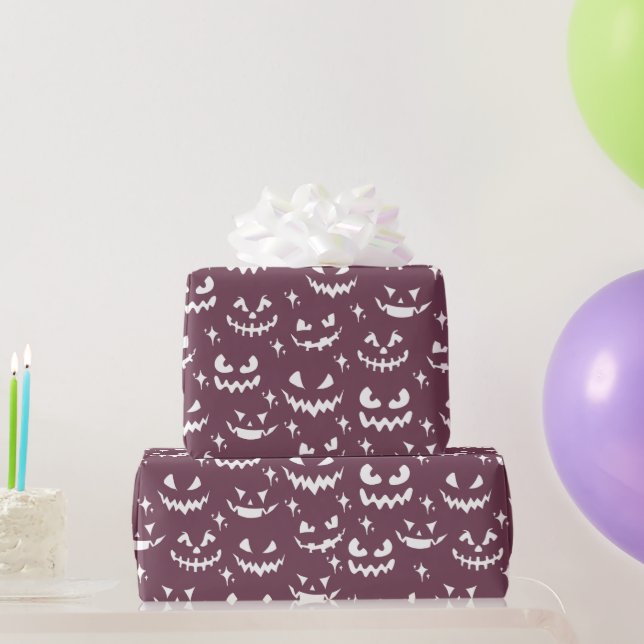 Skrämmande Jack-O' Lantern-ansikten Lila Halloween Presentpapper (Festgåvor)