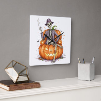 Skrämmande Jack O Lantern Dekorationsväggur Fyrkantig Klocka