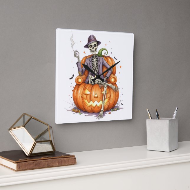 Skrämmande Jack O Lantern Dekorationsväggur Fyrkantig Klocka (Kontor)